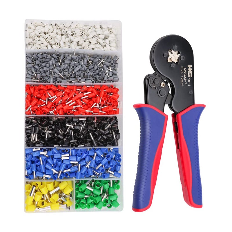 HKS Ferrule Crimping Tool Kit - Square Ferrule Crimper Plier (AWG 23-7) with 1900pcs Wire End-Sleeves Terminals Kit - Image 1